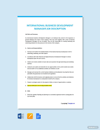 Free International Business Development Manager Job Ad Description Word Google Doc Apple Mac Pages In 2020 Job Description Template Jobs For Teachers Job Ads