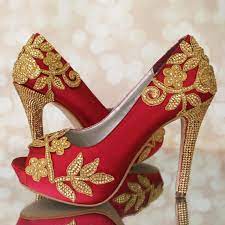 Custom Wedding Shoes Claret Aa Peep Toe Wedding Shoes With Gold And Crystal Hand Created Lace Indian Wedding Shoes Bridal Sandals Heels Gold Wedding Shoes