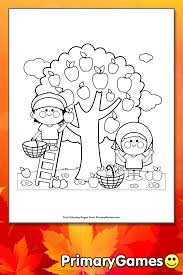 It's so fun to go to the orchard with the kids and twist the apples off the trees. Children Picking Apples Coloring Page Free Printable Pdf From Primarygames