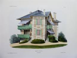 Antique 1855 Victor Petit Lithograph France House Maison A Etretat Normandy