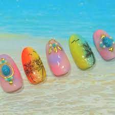 リゾートネイル ネイル セルフネイル ジェルネイル ネイルアート 夏ネイル ヤシの木ネイル 南国ネイル 海 リゾートネイル ターコイズ グラデーション nail selfna nails convenience store products convenience store