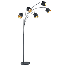 Stehlampe Schwarz Gold Textilschirme Schwenkbar H 200 Cm Tommy