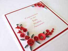 Some gifts related to flowers like plants, perfume, scented candles, bouquets of flowers, art print, home decoration, home accessories are. 40th Wedding Anniversary Flower 40th Ruby Wedding Anniversary Congratulations Card Paper Flowers Christmas Card Design Quilling Christmas Quilling Designs