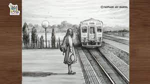 How To Draw Girl Missing Train Step By Step Pencil Sketch And Shading Tu Train Sketch Girl Drawing Train Drawing