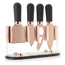 Black And Gold Kitchen Utensils The Brooklyn 4 Piece Rose Gold Cheese Knife Set And Stand From Taylor S Eye Witness Will Cater For All Rose Gold Kitchen Black And Copper Kitchen Gold Kitchen