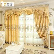 Dihin Home Noble Yellow Embroidered Valance Blackout Curtains Grommet Window Curtain For Living Room 52x84 Inch 1 Panel Curtains Living Room Elegant Curtains Luxury Curtains