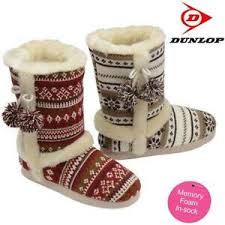 Details About Ladies Slippers Womens Dunlop Boots Ankle Fairisle Winter Warm Fur Booties Size