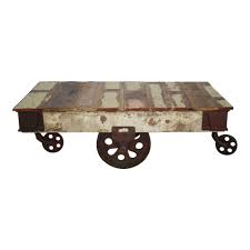 Glass topped pallet coffee table on wheels Industrial Cart Coffee Table Ski Country Antiques Home