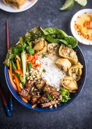 Vietnamese Noodle Bowls Bun Thit Nuong Cha Gio Recipe Vietnamese Noodles Asian Dishes Noodle Bowls