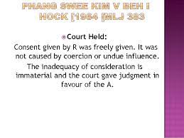 Later on the a refused to sell and alleged that there is no consideration. Madam Norazla Abdul Wahab Consideration By The
