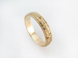 18k british handmade hawaiian floral pattern engraved wedding band. Antique Wedding Ring Unisex 14k Gold Band Vintage Wedding Etsy