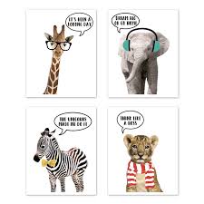 Safari Jungle Animal Wall Art Prints Room Decor For Baby Nursery And Kids By Sweet Jojo Designs Set Of 4 Elephant Giraffe Lion Zebra Dream Big Only 5 26