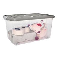 Anthracite • couvercle à fermeture coulissante • matière: Boite De Rangement A Roulettes 45l Differents Modeles Transparent Gris Rangement Plastique La Foir Fouille