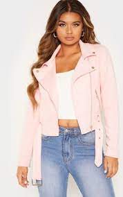 Light Pink Faux Suede Biker Jacket Suede Biker Jacket Faux Suede Biker Jacket Long Sleeve Crop Top