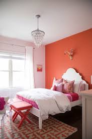 Bedroom Best Teenage Girls Bedroom Design Featuring Orange Wallpaper With Cute Deer Head Wall Decor And Lovely Tween Girl Bedroom Coral Bedroom Bedroom Orange