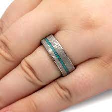 Crushed Opal Men S Wedding Band Meteorite Ring With Mokume Sleeve 3558 Mens Wedding Bands Opal Wedding Band Opal Wedding