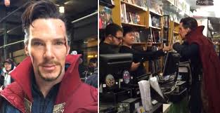 Benedict Cumberbatch aka Dr. Strange Walks Into a Comic Book Store