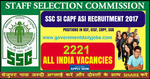 Ssc Cpo Si Asi Exam Recruitment 2017 For 2221 Vacancy