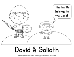 These coloring sheets offer a nice, large coloring page, along with a corresponding bible verse at the top of the page and some handwriting practice at the bottom of the page. David And Goliath Activities Free Printables Mary Martha Mama