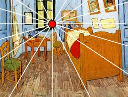 La ligne qui forme le pied du lit, n'est pas parallèle aux lignes du mur du fond et de la petite table (si vous ne voyez pas. Drawing A Room Using One Point Perspective One Point Perspective Point Perspective Art Lessons