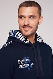 Camp David Felpa con cappuccio da uomo con stampa etichetta, blu navy, S :  Amazon.it: Moda