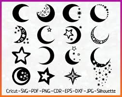 Download Moon Svg Moon Bundle Star Lunar Silhouette Vector Clipart Art Etsy Moon Star Tattoo Moon Tattoo Star Tattoo Designs