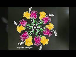Newyear Special Rangoli Creative Beautiful Rose Buds Kolam Rose Mandala 7 To 4 Do Rangoli Designs Flower Rangoli Designs With Dots Free Hand Rangoli Design