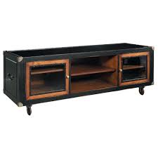 Distressed Black Campaign Theater Tv Console Entertainment Unit Campaign Furniture Furniture