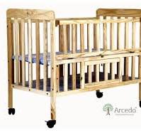 Wooden Baby Cot Bed with 4 Adjustable Wheels - Natural