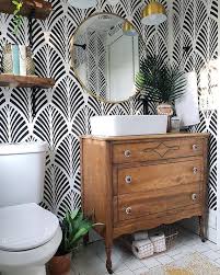 Black And White Powder Room Wallpaper Pattern Wallpaper In Powder Room Bathroom Black A Bathroom Black Pattern Powder Room With Images Bathroom Farmhouse Style Powder Room Wallpaper Bathroom Decor