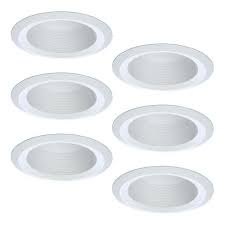 For use with r40 bulbs. Halo E26 6 In White Recessed Lighting Full Cone Baffle With Self Flanged White Trim Ring 6 Pack 6125wb 6pk The Home Depot