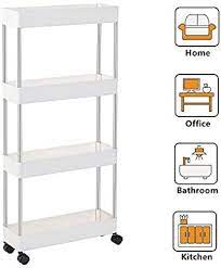 Amazon Com Exilot 4 Tier Slim Storage Cart Narrow Shelving Unit Organizer Slide Out Storage Rolling Utility Ca Storage Cart Shelving Unit Rolling Utility Cart