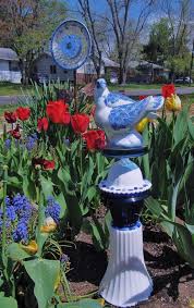 Reduced 25 Off Original 00 00 Garden Totem Outdoor Garden Decor Glass Garden Totem Doves Repurposed Glass Ceram Garden Totem Glass Garden Art Garden Art