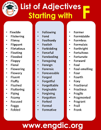 15 words that start with letter . 234 Cool Adjectives That Start With F To Describe A Person Pdf Engdic