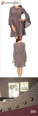 Emma And Michele Dress Emma Michele Size Small Mocha Colored Bell Sleeve Gold Stud Fit Flare Emma Michelle Dr Clothes Design Fashion Fashion Design