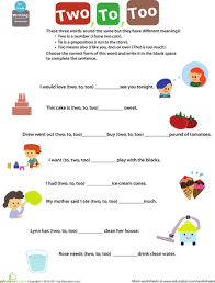 Get Into Grammar To Two Too Worksheet Education Com Grammar Worksheets Conjunctions Worksheet 1st Grade Math Worksheets