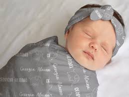 Personalized Baby Name Swaddle, Newborn Baby Knotted Hat, Baby Girl  Headband, Gray Infant Swaddle Set, Baby Shower Gift, Choose Colors Fonts