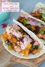 These spicy salmon tacos are so easy to make and are healthy too! Winter Salmon Tacos With Butternut Squash Salsa We Are Not Martha
