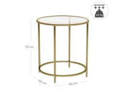 vasagle table d appoint ronde plateau en verre trempe armature metallique doree bout de canape table c bout de canape table de chevet table de chevet ronde