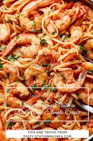 Garlic Shrimp Pasta In Red Wine Tomato Sauce Red Sauce Pasta Garlic Shrimp Pasta Shrimp Pasta Recipes Healthy