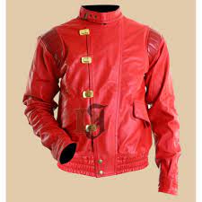 Akira Kaneda Pill Red Black Motorcycle Leather Jacket Red Biker Jackets Distressed Leather Jacket Celebrity Jackets Cool Jackets For Men