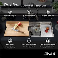 Explore kohler toilets, faucets, sinks, showers and other kitchen and bathroom products. Buy Kohler Prolific 33 Inch Workstation Stainless Steel Single Bowl Kitchen Sink With Included Accessories 11 Inches Deep 18 Gauge Undermount Installation K 5540 Na Online In Germany B00s8erf3a