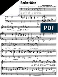 Looking into the free rocket man piano sheet music composition, we can find elements like piano, lead vocals, electric slide, acoustic guitars, bass guitar, and drums. Sheet Music Piano Elton John Rocket Man