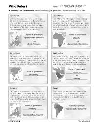 The students must decide as a class if the statement is a strength or weakness. Types Of Govt 2