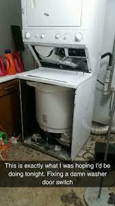 Unplug the machine and where the lid is latched you can push a piece of wire wire in the same hole it latches through. Lid Switch Broke On Fridgedaire Stacked Washer Dryer I Bypassed The Lid Switch Leads And It Started Wash Cycle Just Fine But Now It Won T Spin Drain Cycle I Imagine This Is When