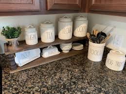 Farmhouse Countertop Wood Riser Shelf Etsy Countertops Kitchen Counter Decor Counter Decor