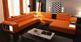 Modern contemporary design 2 tone microfiber bonded leather sectional sofa white. Hot Sale Modern Orange Sofa Set Large Size U Shaped Villa Couches Real Leather Sofa With Cabinet Bookself Home Furniture Sofas Leather Sofa Real Leather Sofaorange Sofa Aliexpress