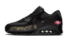Sf 49ers Gold Bandana Custom Nike Air Max 90 Shoes Blk Bandana Fever In 2020 Nike Shoes Air Max Nike Air Max Nike Air Shoes