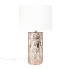Lampe Aus Goldfarbener Keramik Mit Verzierungen Und Ecrufarbenem Lampenschirm Lampenschirm Lampen Keramik Lampen