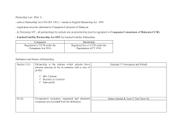 A partnership established under either partnership act 1961 or limited liability partnerships act 2012, and carries on a business in malaysia or elsewhere (includes malaysian partnerships carrying. Partnership Law Partnership Law Part Refer To Partnership Act 1961 Pa 1961 Studocu